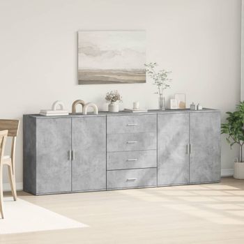 3 Uds Aparador | Armario De Cocina | Buffet De Salónes Madera Contrachapada Gris Hormigón Cfw738509