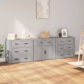 3 Uds Aparador | Armario De Cocina | Buffet De Salónes Madera Contrachapada Gris Sonoma Cfw738522