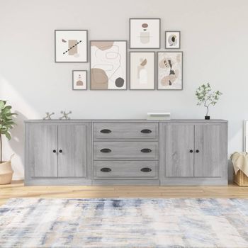 3 Uds Aparador | Armario De Cocina | Buffet De Salónes Madera Contrachapada Gris Sonoma Cfw738524