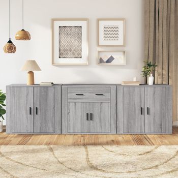 3 Uds Aparador | Armario De Cocina | Buffet De Salónes Madera Contrachapada Gris Sonoma Cfw738526