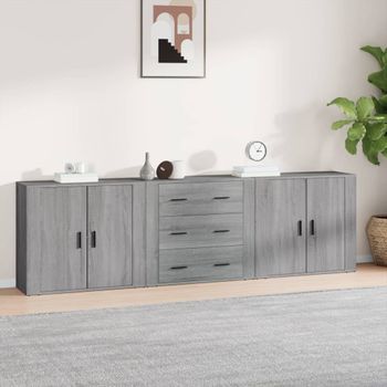 3 Uds Aparador | Armario De Cocina | Buffet De Salónes Madera Contrachapada Gris Sonoma Cfw738531