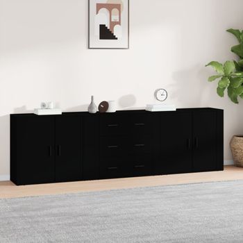 3 Uds Aparador | Armario De Cocina | Buffet De Salónes Madera Contrachapada Negro Cfw738565