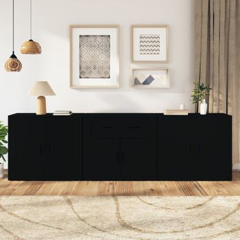 3 Uds Aparador | Armario De Cocina | Buffet De Salónes Madera Contrachapada Negro Cfw738566