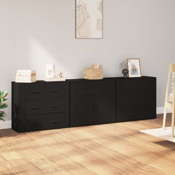 3 Uds Aparador | Armario De Cocina | Buffet De Salónes Madera Contrachapada Negro Cfw738569