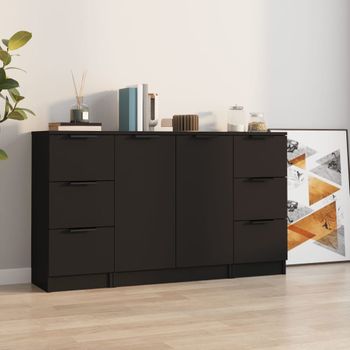 3 Uds Aparador | Armario De Cocina | Buffet De Salónes Madera Contrachapada Negro Cfw738572