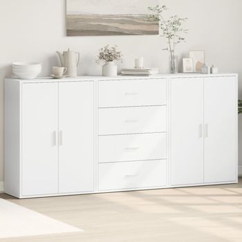 3 Uds Aparador | Armario De Cocina | Buffet De Salónes Madera De Ingeniería Blanco 60x31x84 Cm Cfw738596