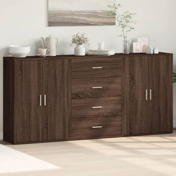 3 Uds Aparador | Armario De Cocina | Buffet De Salónes Madera De Ingeniería Marrón Roble 60x31x84 Cm Cfw738599