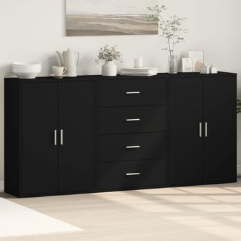 3 Uds Aparador | Armario De Cocina | Buffet De Salónes Madera De Ingeniería Negro 60x31x84 Cm Cfw738600