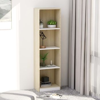 Estantería | Librería | Armario De Libros 4 Niveles Contrachapada Blanca Y Sonoma 40x24x142 Cm Cfw760053