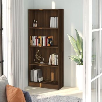 Estantería | Librería | Armario De Libros 4 Niveles Madera Color Marrón Roble 60x24x142 Cm Cfw760058