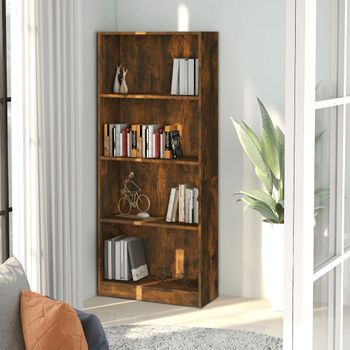 Estantería | Librería | Armario De Libros 4 Niveles Madera Color Roble Ahumado 60x24x142 Cm Cfw760060