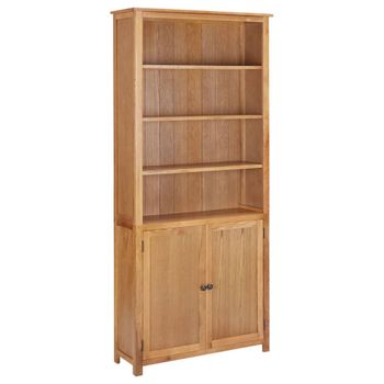 Estantería | Librería | Armario De Libros Con 2 Puertas De Madera Maciza De Roble 90x30x200 Cm Cfw760221