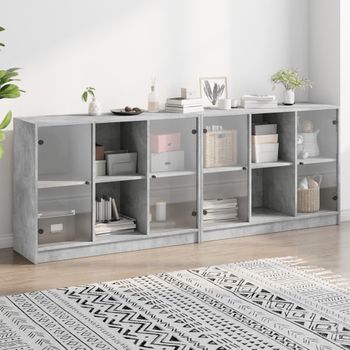 Estantería | Librería | Armario De Libros Con Puertas Madera De Ingeniería Gris 204x37x75 Cm Cfw760235