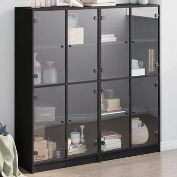 Estantería | Librería | Armario De Libros Con Puertas Madera De Ingeniería Negro 136x37x142 Cm Cfw760241