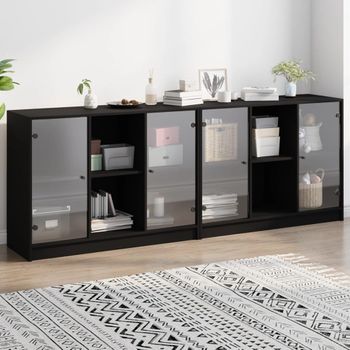 Estantería | Librería | Armario De Libros Con Puertas Madera De Ingeniería Negro 204x37x75 Cm Cfw760243