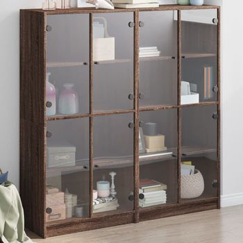 Estantería | Librería | Armario De Libros Con Puertas Madera Marrón Roble 136x37x142 Cm Cfw760250