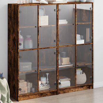 Estantería | Librería | Armario De Libros Con Puertas Madera Roble Ahumado 136x37x142 Cm Cfw760255