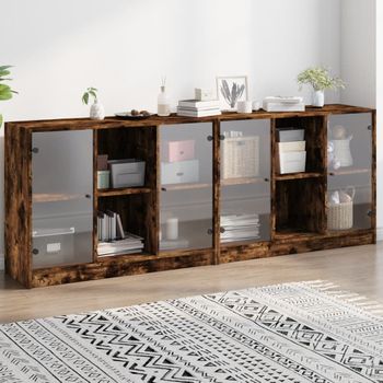 Estantería | Librería | Armario De Libros Con Puertas Madera Roble Ahumado 204x37x75 Cm Cfw760257