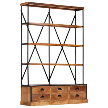 Estantería | Librería | Armario De Libros De 4 Niveles 6 Cajones Madera De Mango 122x36x181 Cm Cfw760383