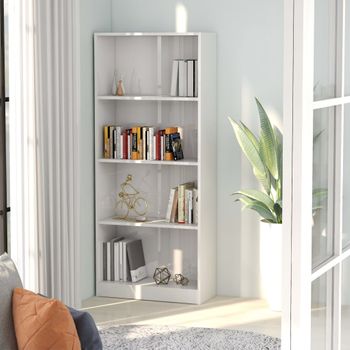 Estantería | Librería | Armario De Libros De 4 Niveles Contrachapada Blanco Brillo 60x24x142cm Cfw760385