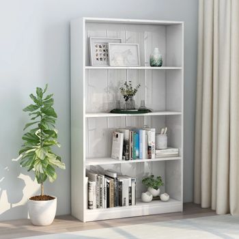 Estantería | Librería | Armario De Libros De 4 Niveles Contrachapada Blanco Brillo 80x24x142cm Cfw760386