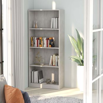 Estantería | Librería | Armario De Libros De 4 Niveles Contrachapada Gris Hormigón 60x24x142cm Cfw760392