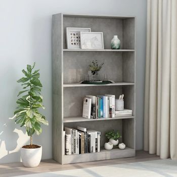 Estantería | Librería | Armario De Libros De 4 Niveles Contrachapada Gris Hormigón 80x24x142cm Cfw760393