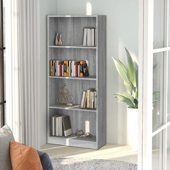 Estantería | Librería | Armario De Libros De 4 Niveles Contrachapada Gris Sonoma 60x24x142 Cm Cfw760396