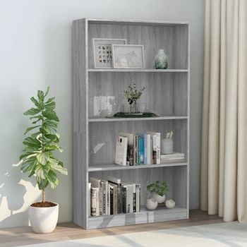 Estantería | Librería | Armario De Libros De 4 Niveles Contrachapada Gris Sonoma 80x24x142cm Cfw760397