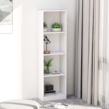 Estantería | Librería | Armario De Libros De 4 Niveles Madera Contrachapada Blanca 40x24x142cm Cfw760402