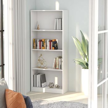 Estantería | Librería | Armario De Libros De 4 Niveles Madera Contrachapada Blanca 60x24x142cm Cfw760403