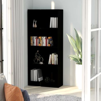 Estantería | Librería | Armario De Libros De 4 Niveles Madera Contrachapada Negra 60x24x142 Cm Cfw760410