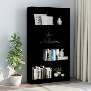 Estantería | Librería | Armario De Libros De 4 Niveles Madera Contrachapada Negra 80x24x142 Cm Cfw760411