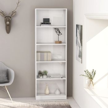 Estantería | Librería | Armario De Libros De 5 Niveles Contrachapada Blanco Brillo 60x24x175cm Cfw760447