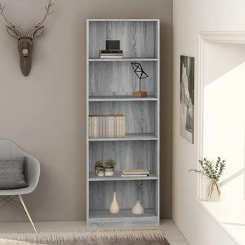 Estantería | Librería | Armario De Libros De 5 Niveles Contrachapada Gris Sonoma 60x24x175 Cm Cfw760459