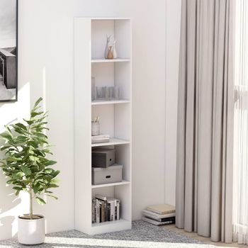 Estantería | Librería | Armario De Libros De 5 Niveles Madera Contrachapada Blanca 40x24x175cm Cfw760466