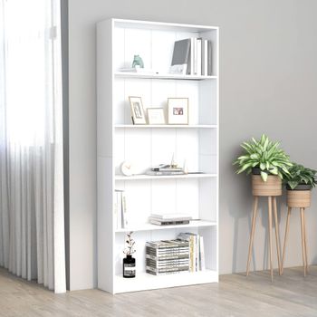 Estantería | Librería | Armario De Libros De 5 Niveles Madera Contrachapada Blanca 80x24x175cm Cfw760469