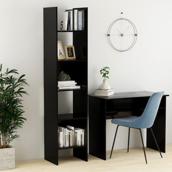 Estantería | Librería | Armario De Libros De Madera Contrachapada Negro 40x35x180 Cm Cfw760633