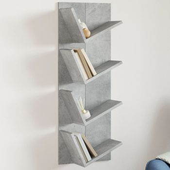 Estantería | Librería | Armario De Libros De Pared 4 Niveles Gris Hormigón 33x16x90 Cm Cfw760741