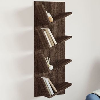 Estantería | Librería | Armario De Libros De Pared 4 Niveles Marrón Roble 33x16x90 Cm Cfw760743