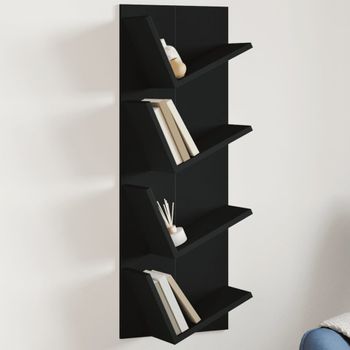 Estantería | Librería | Armario De Libros De Pared 4 Niveles Negro 33x16x90 Cm Cfw760744