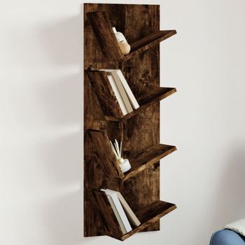 Estantería | Librería | Armario De Libros De Pared 4 Niveles Roble Ahumado 33x16x90 Cm Cfw760745