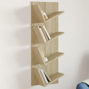 Estantería | Librería | Armario De Libros De Pared 4 Niveles Roble Sonoma 33x16x90 Cm Cfw760746