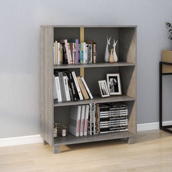 Estantería | Librería | Armario De Libros Hamar Madera Maciza Pino Gris Claro 85x35x112 Cm Cfw760870