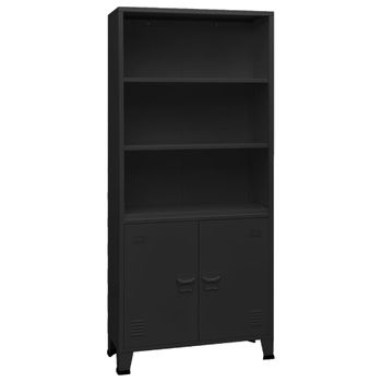 Estantería | Librería | Armario De Libros Industrial Acero Negro 80x32x180 Cm Cfw760905