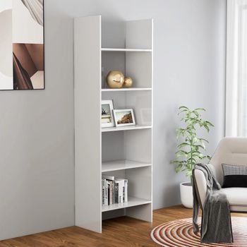 Estantería | Librería | Armario De Libros Madera Contrachapada Blanco Brillante 60x35x180 Cm Cfw760958