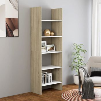 Estantería | Librería | Armario De Libros Madera Contrachapada Blanco Y Roble 60x35x180 Cm Cfw760965