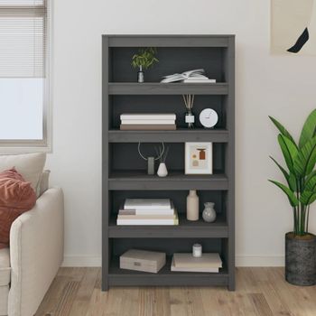 Estantería | Librería | Armario De Libros Madera Maciza De Pino Gris 80x35x154 Cm Cfw761239