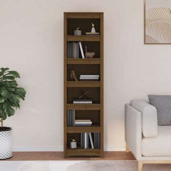 Estantería | Librería | Armario De Libros Madera Maciza De Pino Marrón Miel 50x35x183 Cm Cfw761246