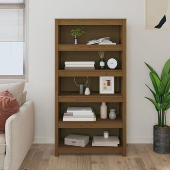 Estantería | Librería | Armario De Libros Madera Maciza De Pino Marrón Miel 80x35x154 Cm Cfw761251